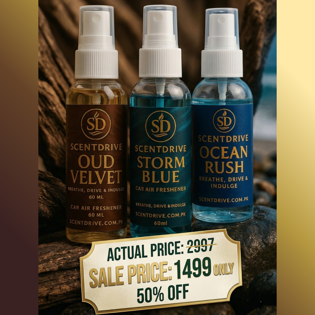 Fresh & Oud Combo β Pack of 3 Car Air Fresheners (60ml Each)