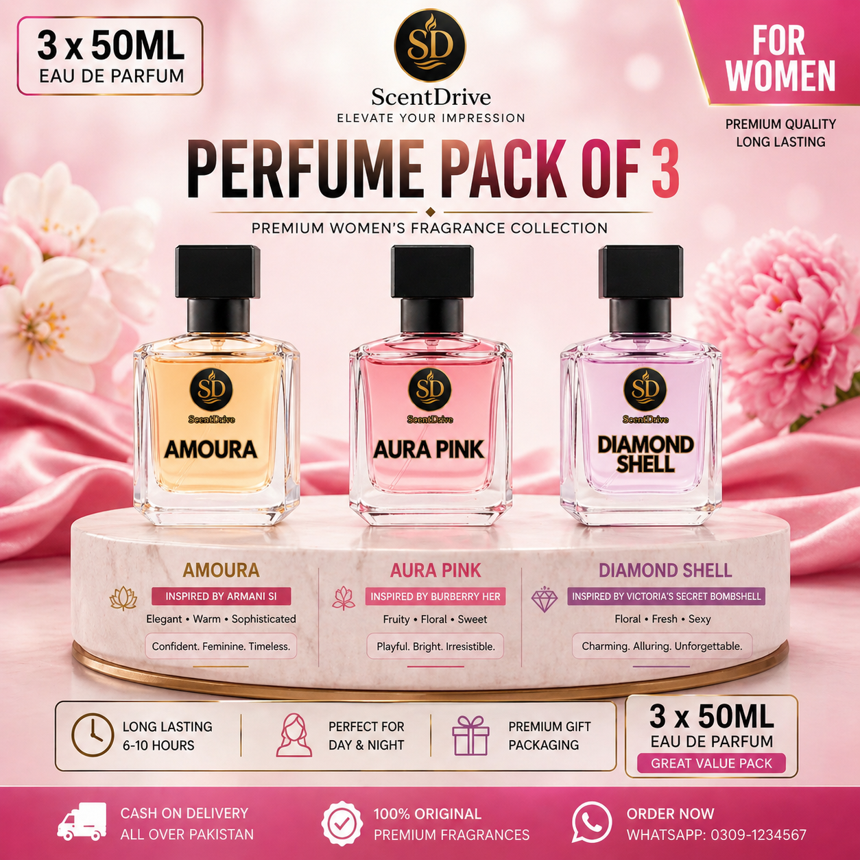 ScentDrive Perfume Pack of 3 for Women (50ML Each) – Premium Fragrance Collection