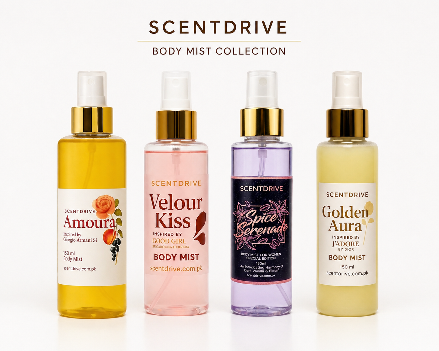 Pack of 4 Body Mist for Women – 150ml Each | ScentDrive Iconic Collection
