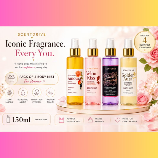 Pack of 4 Body Mist for Women – 150ml Each | ScentDrive Iconic Collection