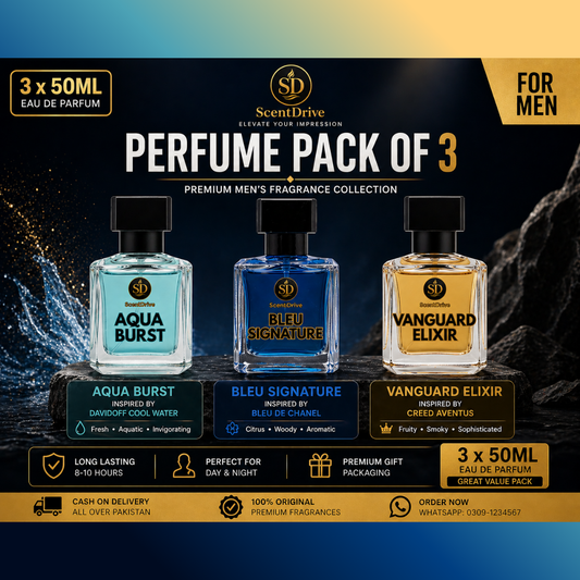 ScentDrive Perfume Pack of 3 (50ML Each) – Premium Men’s Fragrance Collection