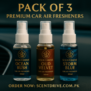 Pack of 3 – Car Air Fresheners (Oud Velvet, Ocean Rush, Storm Blue)